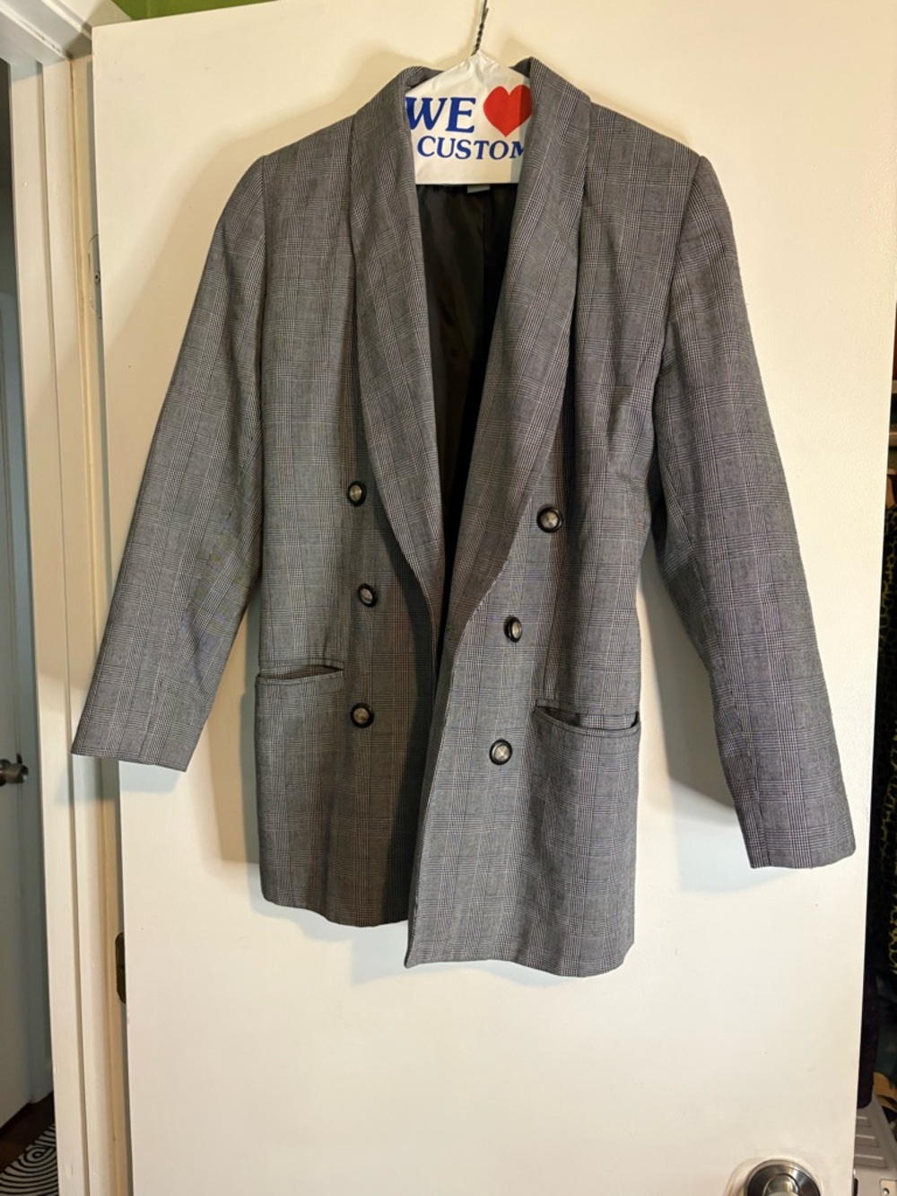 Amanda Smith Gray Double-Breasted Plaid Blazer